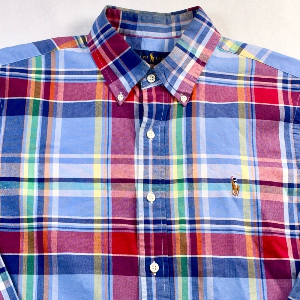 Ralph Lauren Plaid Long Sleeve Button Down Shirt Men's Medium 100% Cotton